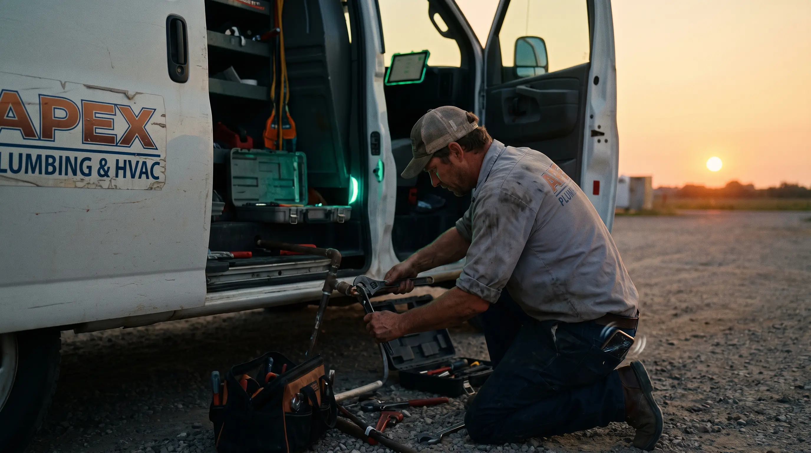 Home Services business at dusk with a phone ringing